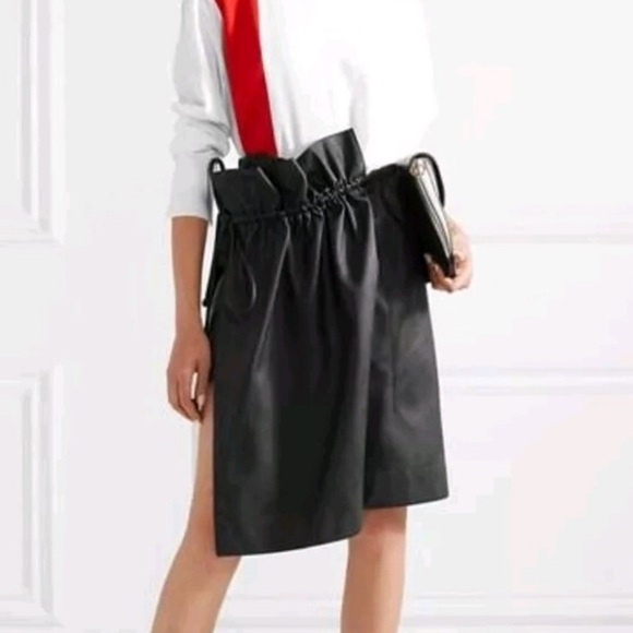 Stella McCartney- NWT Black Leather Brynn Gathered Asymmetrical Mini Skirt - Picture 1 of 7